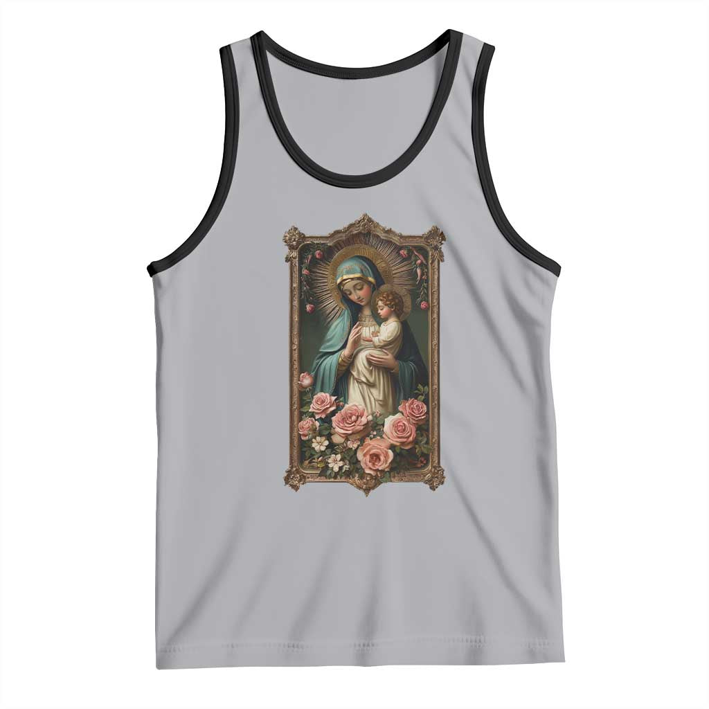 Marian Catholic Ave Maria Tank Top Blessed Mother Mary Hail Vintage Aesthetic TS09 Athletic Heather Black Print Your Wear