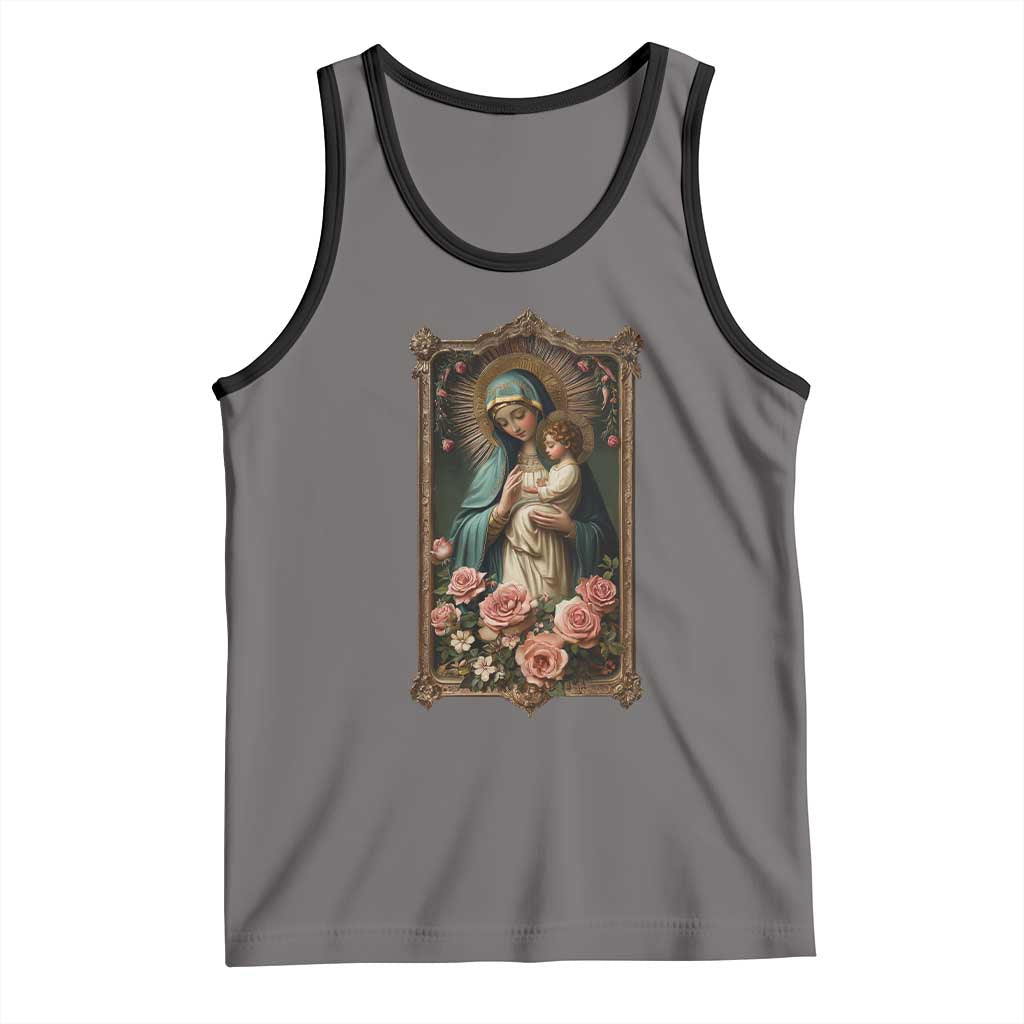 Marian Catholic Ave Maria Tank Top Blessed Mother Mary Hail Vintage Aesthetic TS09 Deep Heather Black Print Your Wear