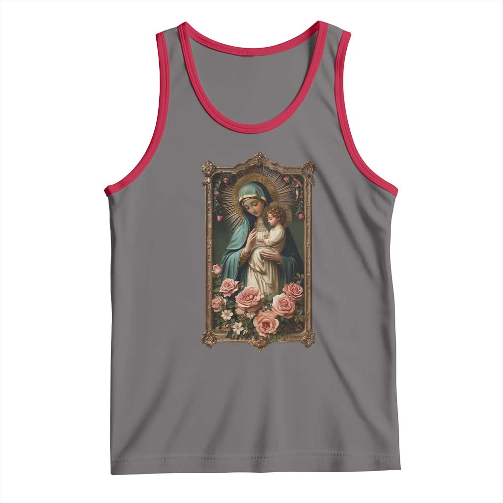 Marian Catholic Ave Maria Tank Top Blessed Mother Mary Hail Vintage Aesthetic TS09 Deep Heather Red Print Your Wear