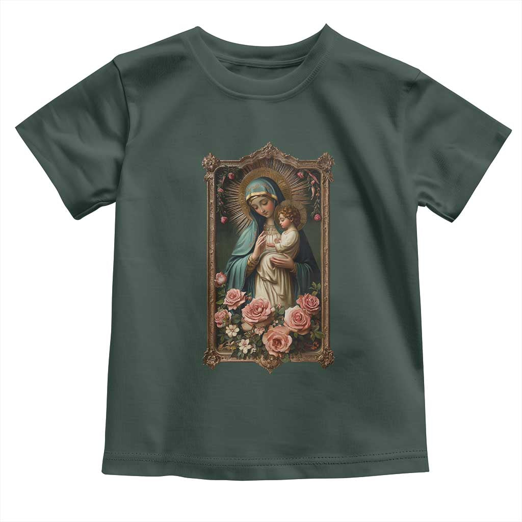 Marian Catholic Ave Maria Toddler T Shirt Blessed Mother Mary Hail Vintage Aesthetic TS09 Dark Forest Green Print Your Wear