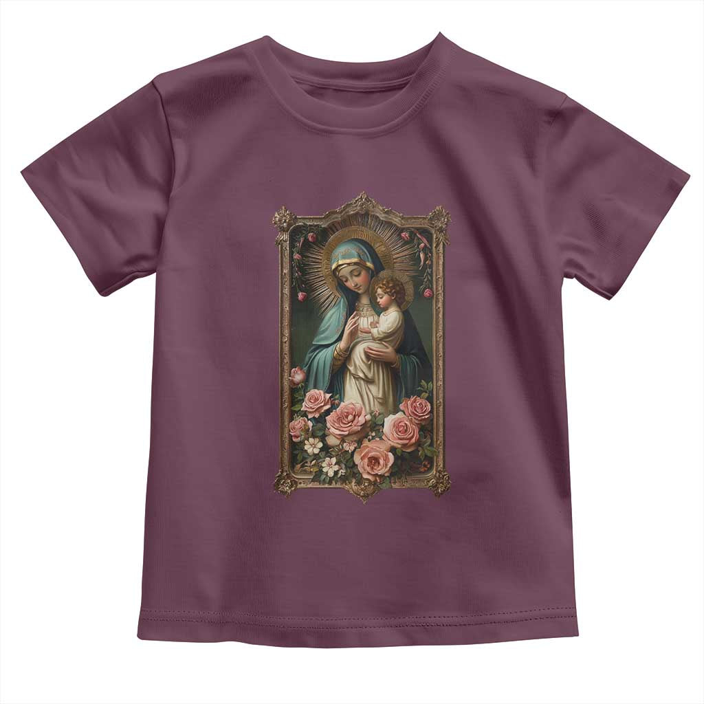 Marian Catholic Ave Maria Toddler T Shirt Blessed Mother Mary Hail Vintage Aesthetic TS09 Maroon Print Your Wear
