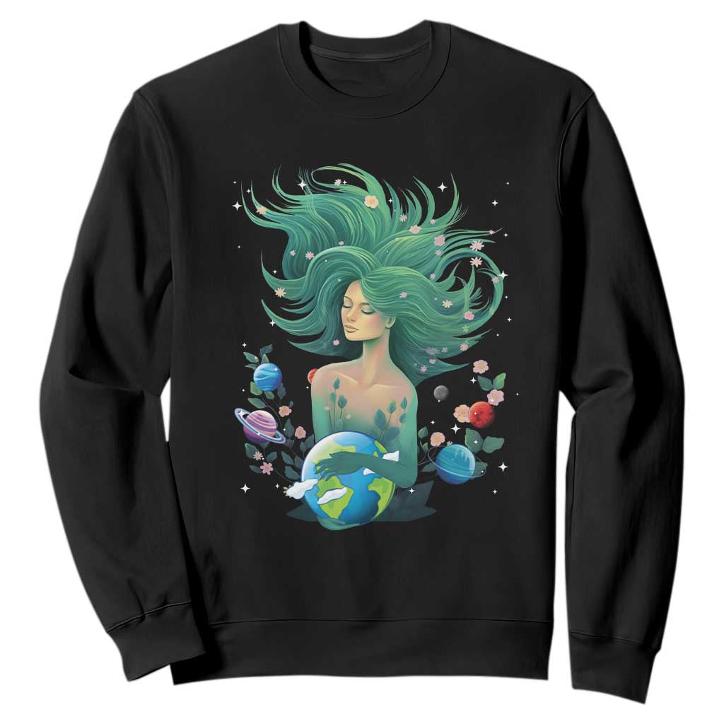 Earth Day Sweatshirt Mother Earth Gaia Goddess Of Nature Planet TS09 Black Printyourwear