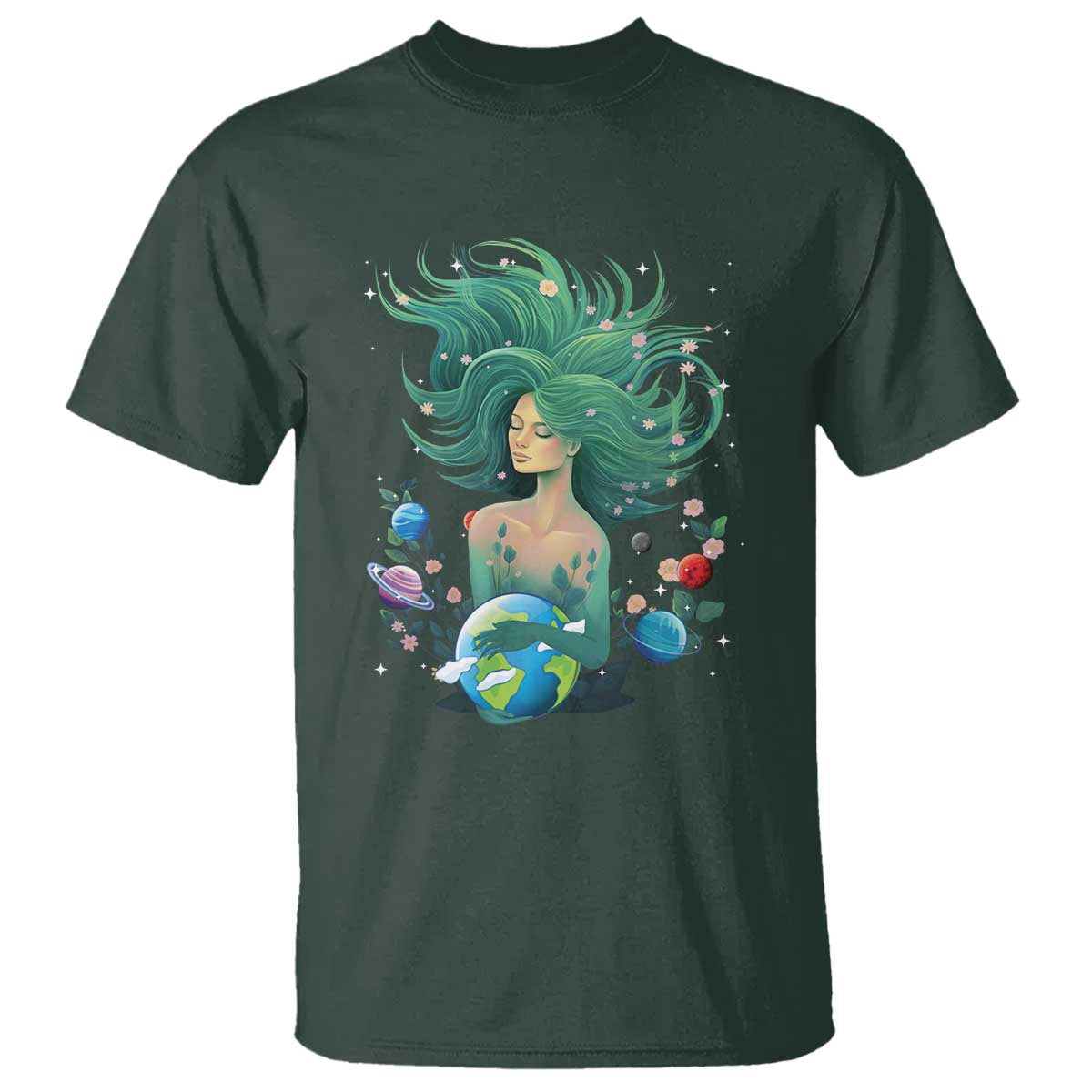 Earth Day T Shirt Mother Earth Gaia Goddess Of Nature Planet TS09 Dark Forest Green Printyourwear