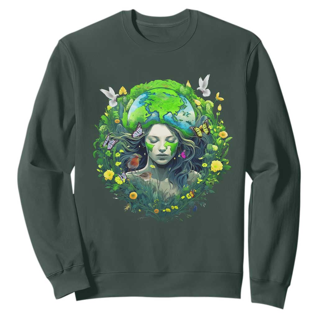 Earth Day Sweatshirt Mother Earth Gaia Goddess Of Nature TS09 Dark Forest Green Printyourwear