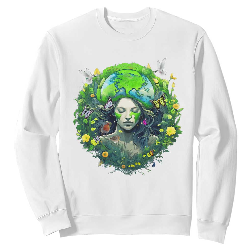 Earth Day Sweatshirt Mother Earth Gaia Goddess Of Nature TS09 White Printyourwear