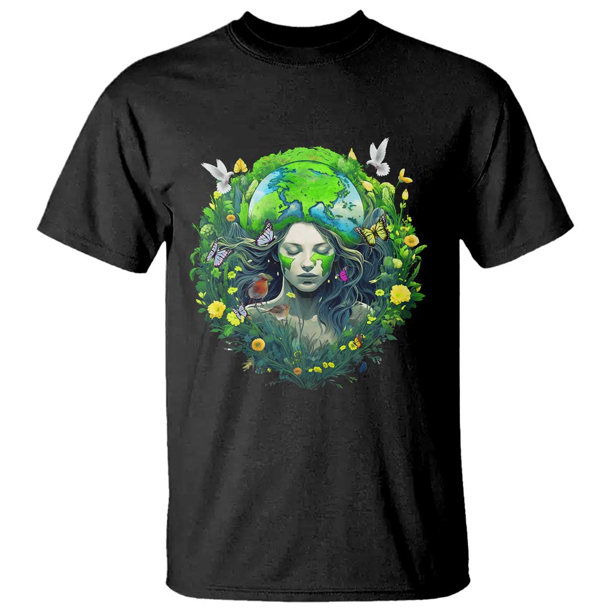 Earth Day T Shirt Mother Earth Gaia Goddess Of Nature TS09 Black Printyourwear
