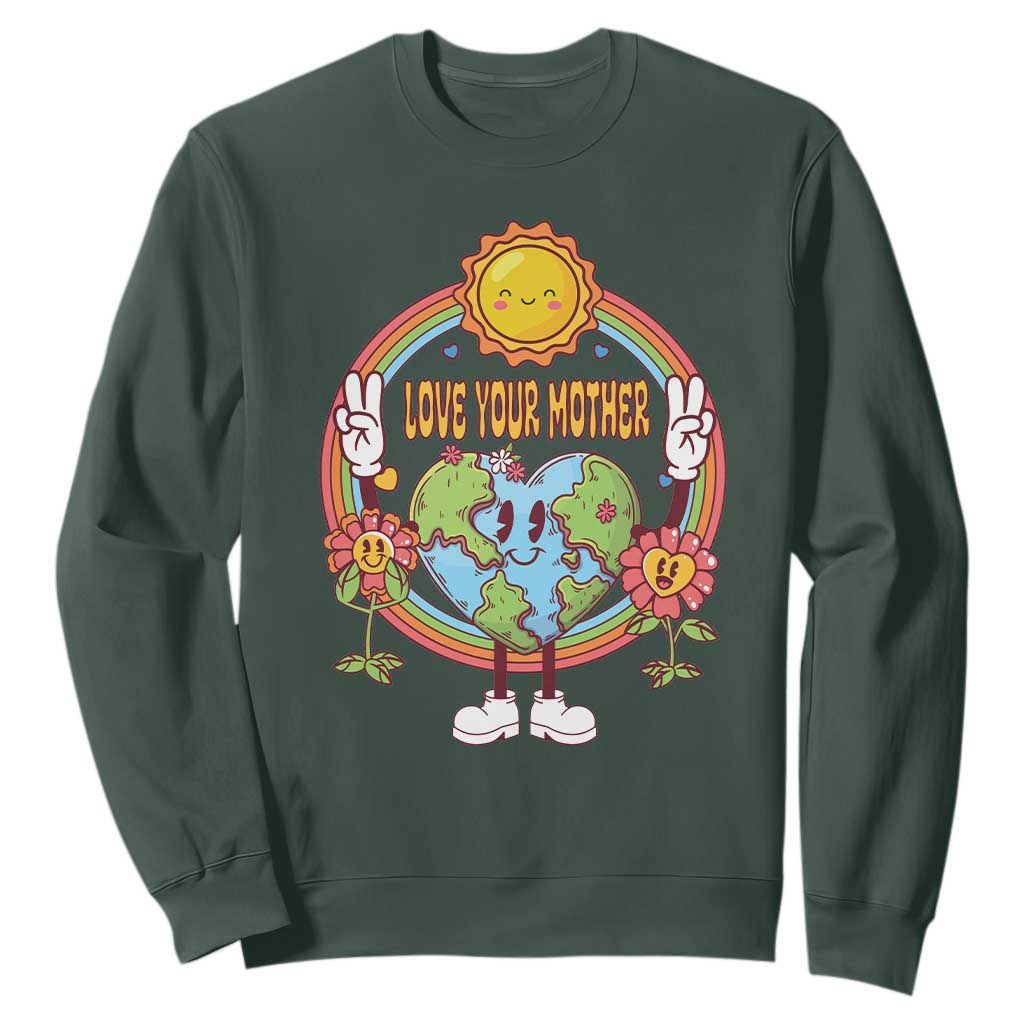 Earth Day Sweatshirt Love Your Mother Earth Retro TS09 Dark Forest Green Printyourwear