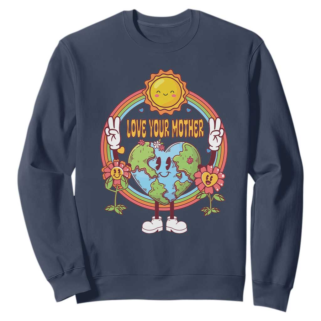Earth Day Sweatshirt Love Your Mother Earth Retro TS09 Navy Printyourwear