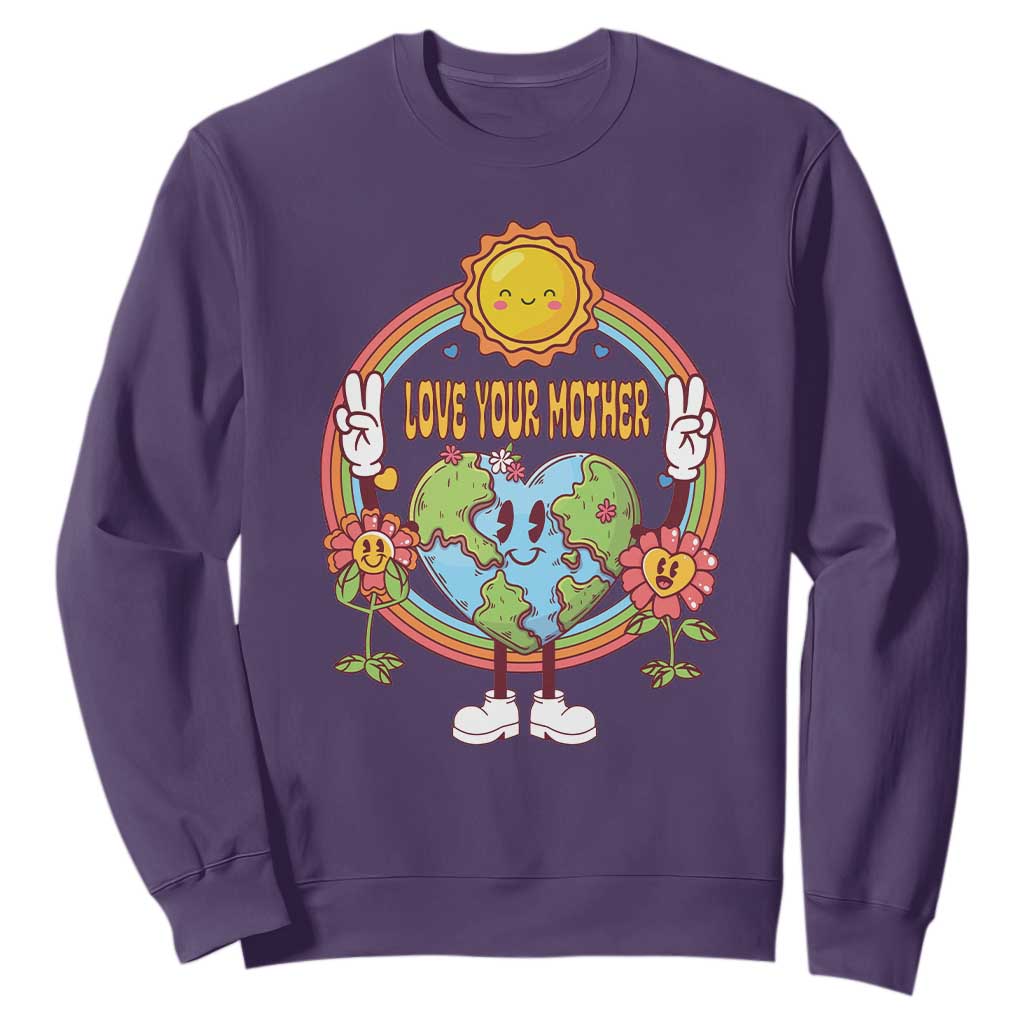 Earth Day Sweatshirt Love Your Mother Earth Retro TS09 Purple Printyourwear