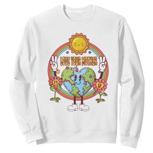 Earth Day Sweatshirt Love Your Mother Earth Retro TS09 White Printyourwear