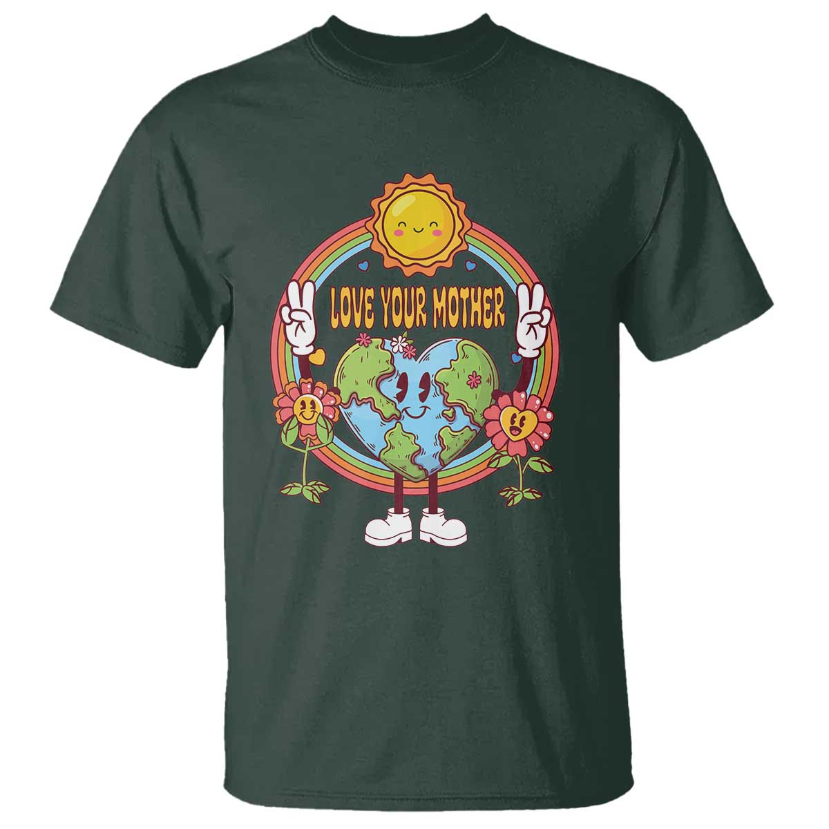 Earth Day T Shirt Love Your Mother Earth Retro TS09 Dark Forest Green Printyourwear