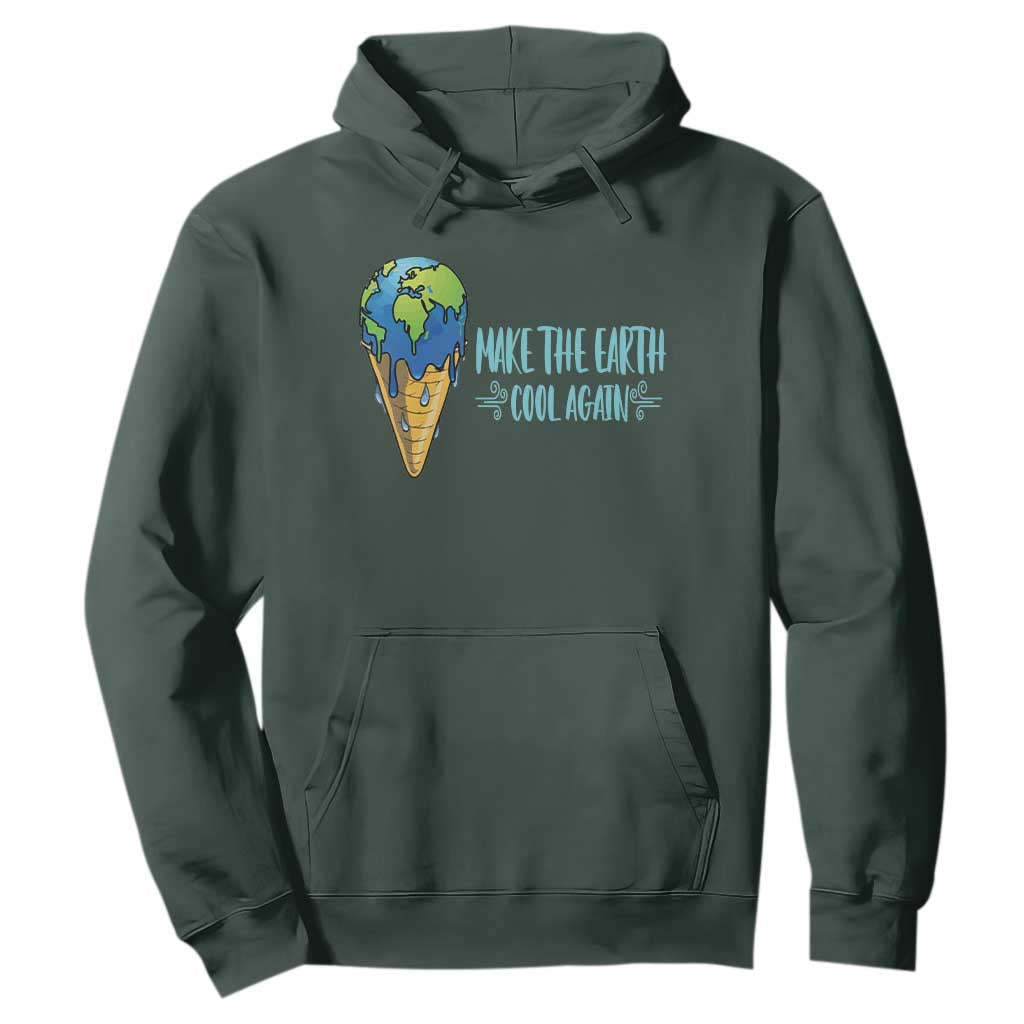 Earth Day Hoodie Make The Earth Cool Again Funny Melting Ice Cream TS09 Dark Forest Green Printyourwear