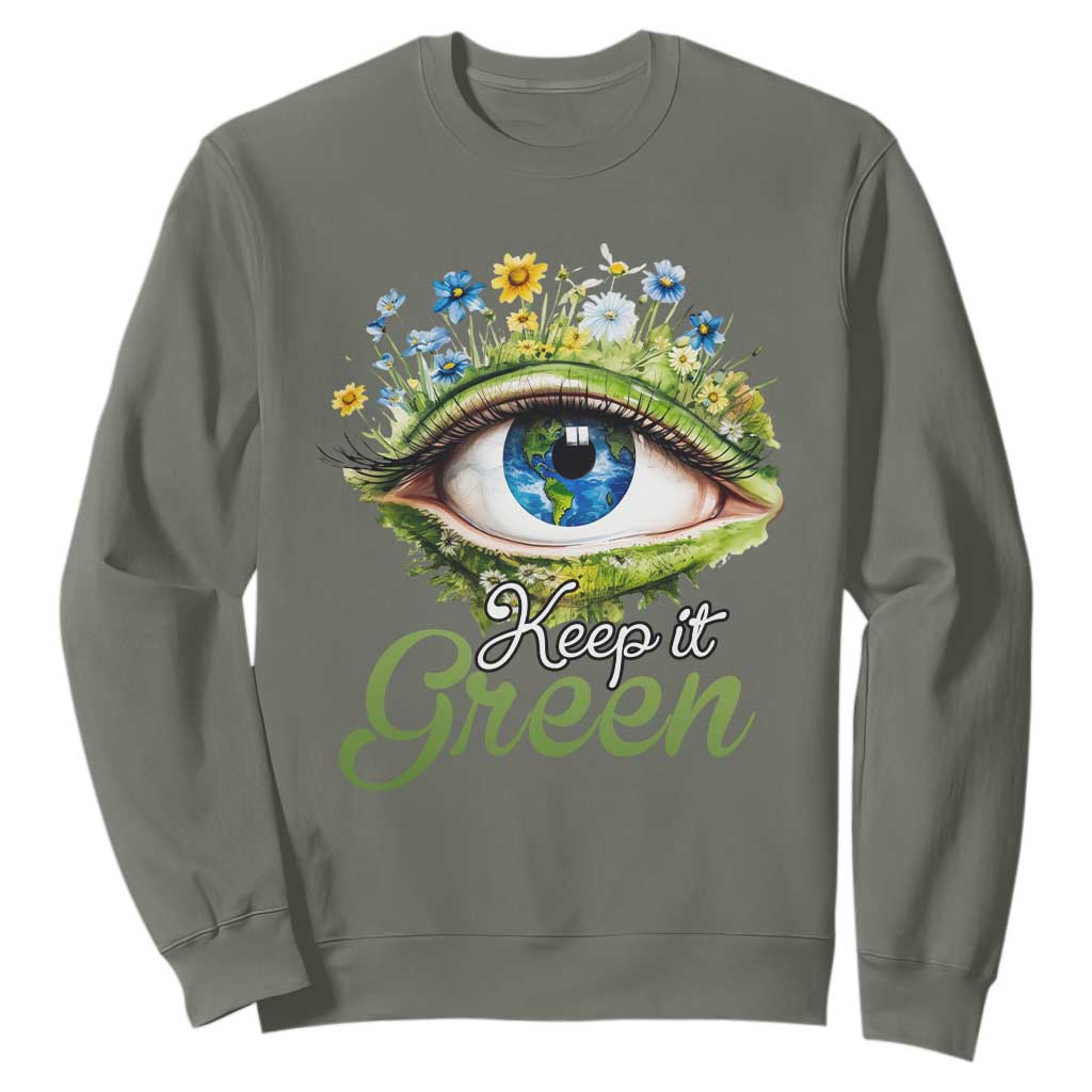 Earth Day Keep It Green Aesthetic Eye Sweatshirt TS09 Military Green Printyourwear