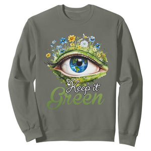 Earth Day Keep It Green Aesthetic Eye Sweatshirt TS09 Military Green Printyourwear