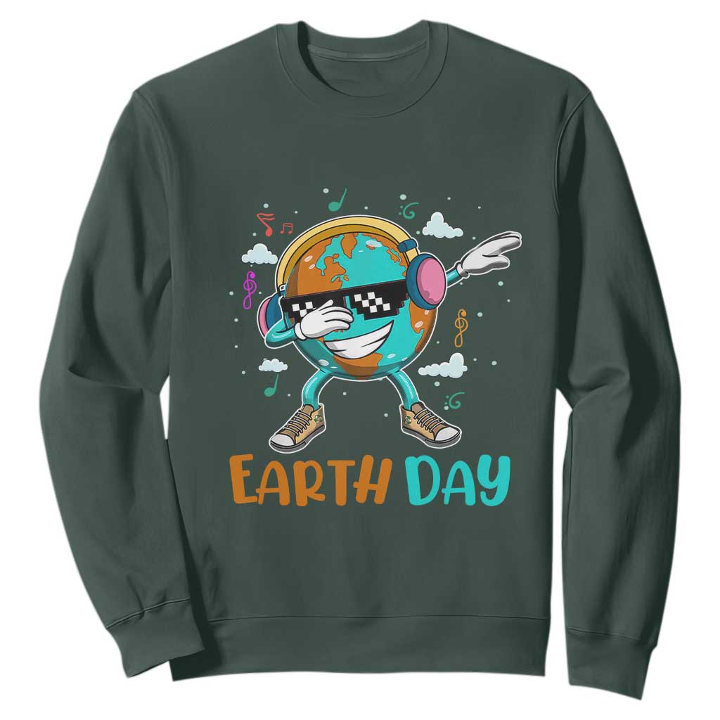Earth Day Funny Cool Dabbing Planet Kids Boys Sweatshirt TS09 Dark Forest Green Printyourwear