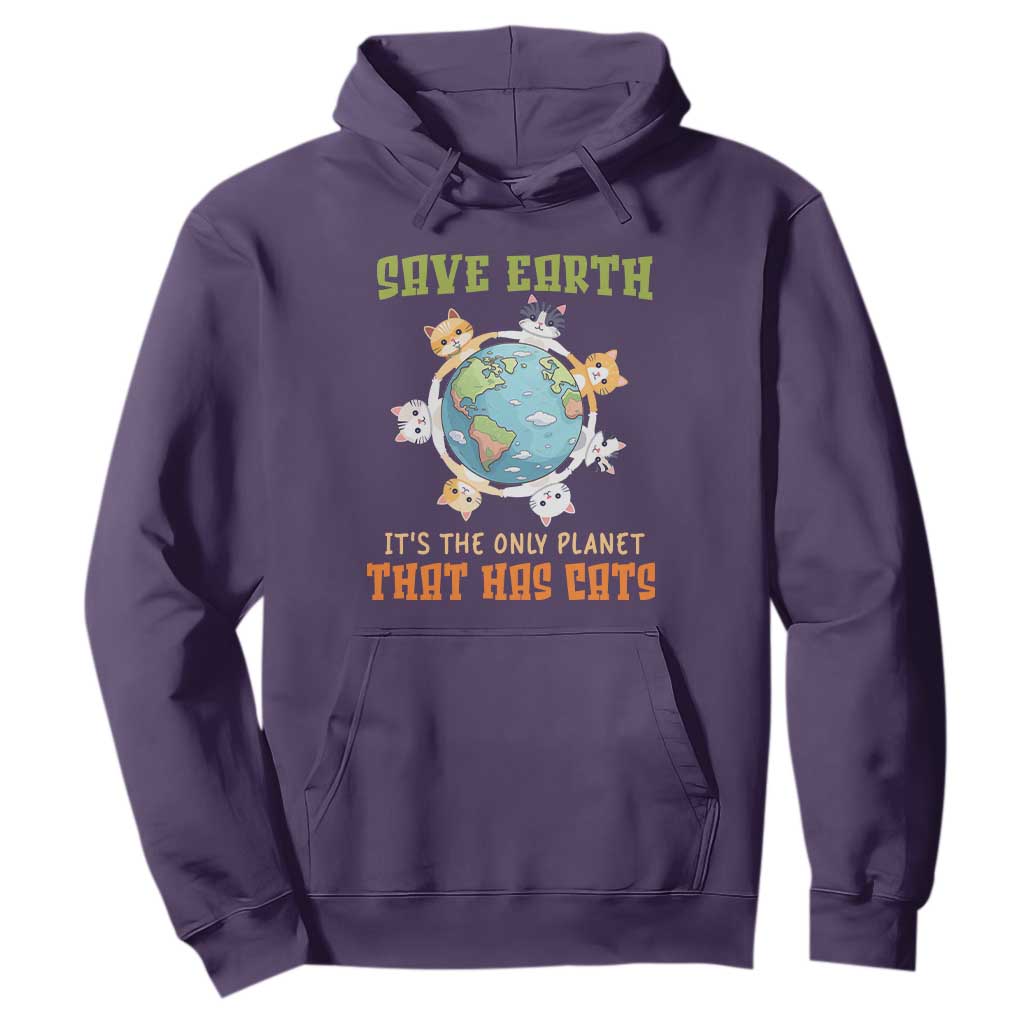 Earth Day Cat Lover Hoodie Save Earth It's The Only Planet That Has Cats TS09 Purple Printyourwear