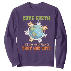 Earth Day Cat Lover Sweatshirt Save Earth It's The Only Planet That Has Cats TS09 Purple Printyourwear