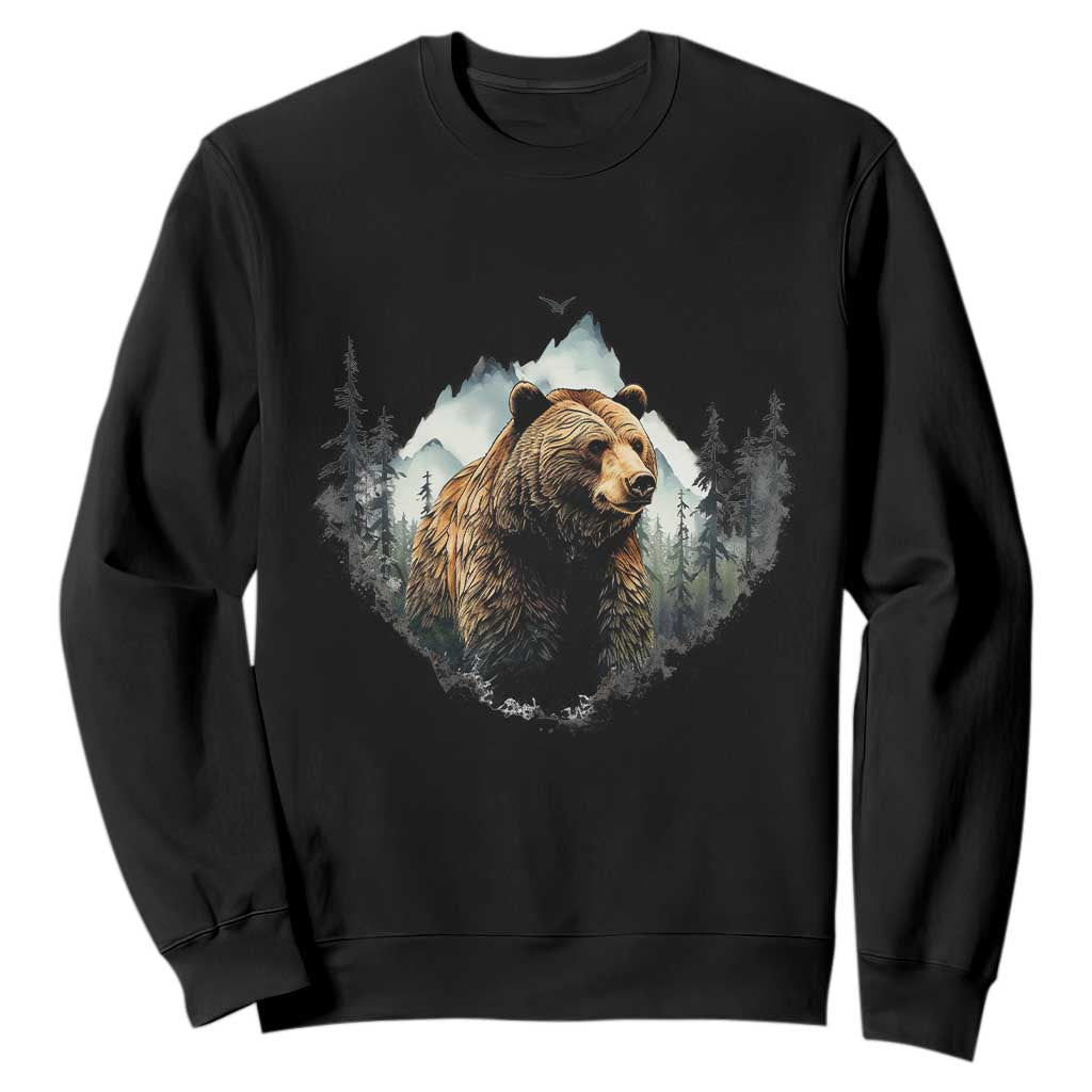 Nature Lover Sweatshirt Bear Wildlife Outdoor Mountains Forest Earth Day TS09 Black Printyourwear