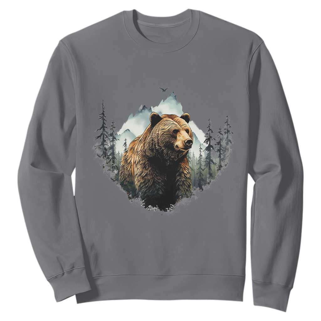 Nature Lover Sweatshirt Bear Wildlife Outdoor Mountains Forest Earth Day TS09 Charcoal Printyourwear