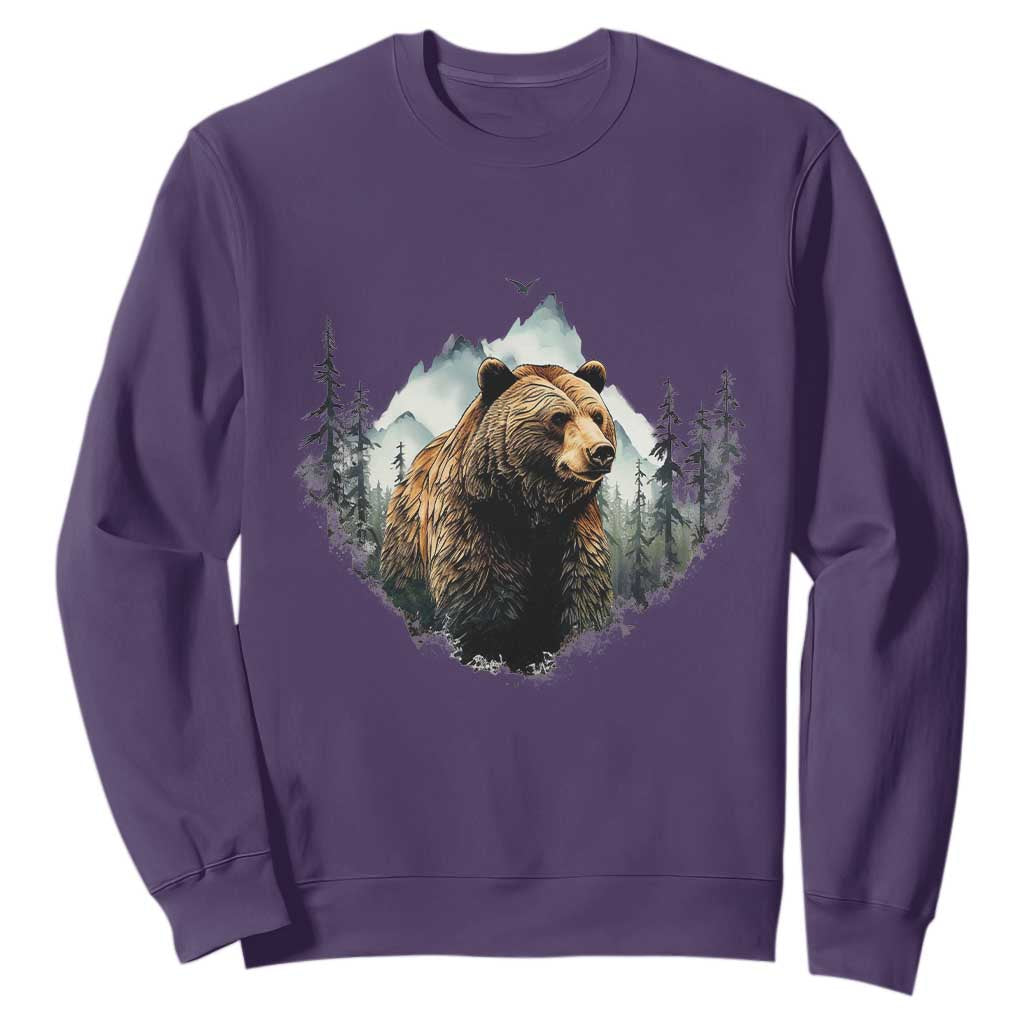Nature Lover Sweatshirt Bear Wildlife Outdoor Mountains Forest Earth Day TS09 Purple Printyourwear