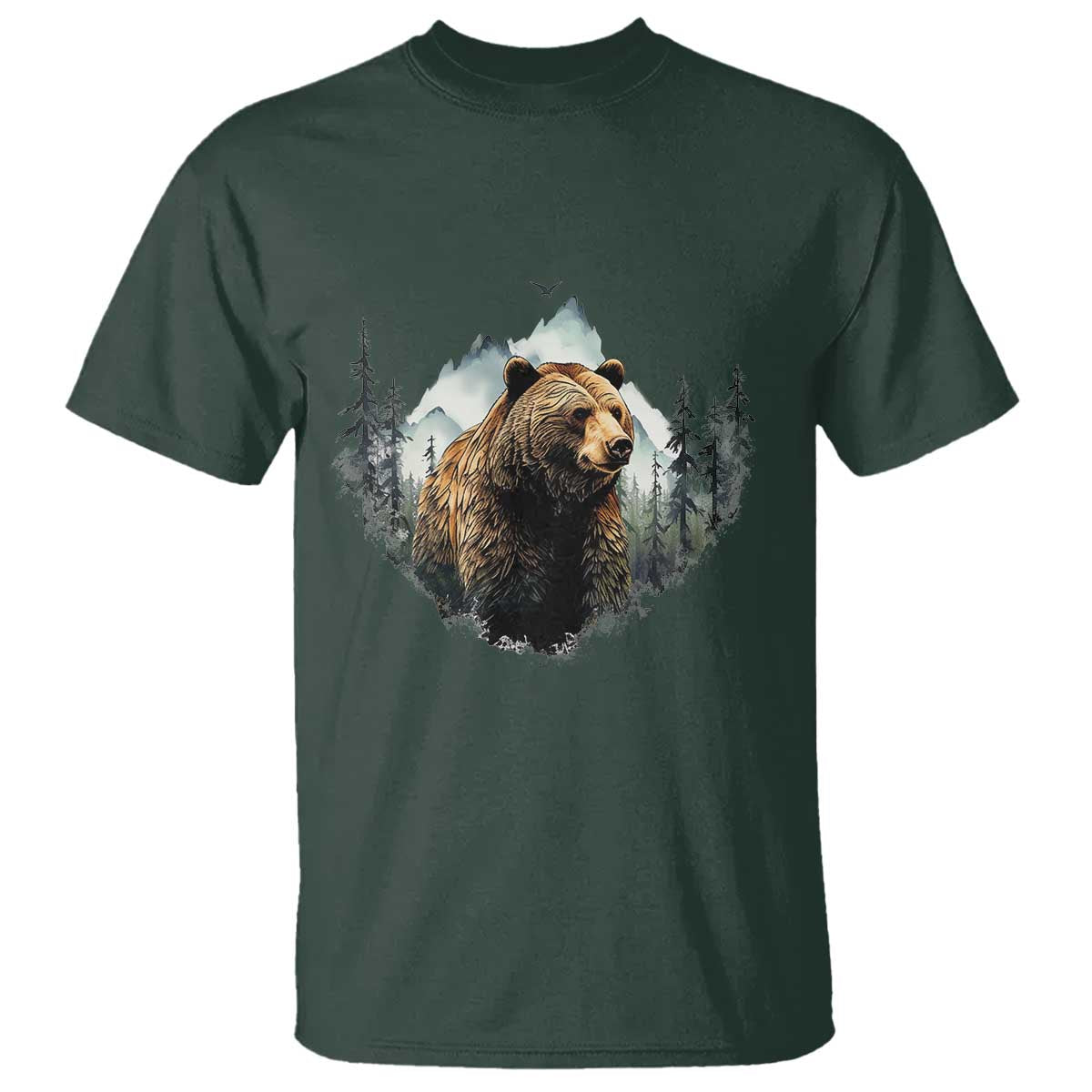 Nature Lover T Shirt Bear Wildlife Outdoor Mountains Forest Earth Day TS09 Dark Forest Green Printyourwear