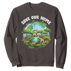 Earth Day Sweatshirt Save Our Home Animals Wildlife Nature Lover TS09 Dark Chocolate Printyourwear