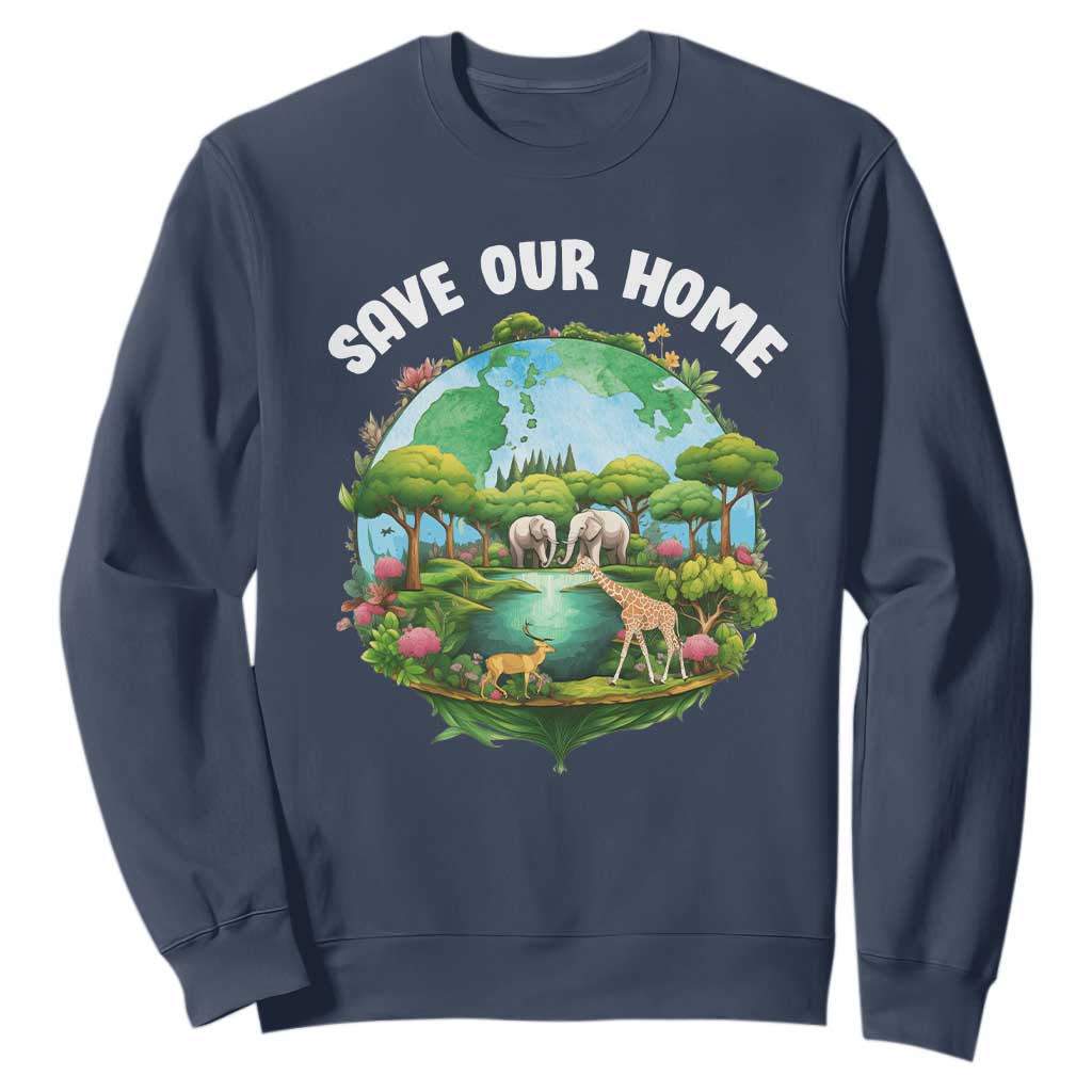 Earth Day Sweatshirt Save Our Home Animals Wildlife Nature Lover TS09 Navy Printyourwear