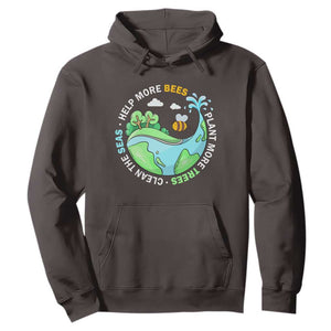 Earth Day Hoodie Help More Bees Plant More Trees Clean The Seas TS09 Dark Chocolate Printyourwear