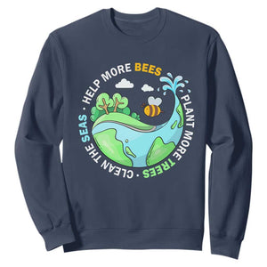 Earth Day Sweatshirt Help More Bees Plant More Trees Clean The Seas TS09 Navy Printyourwear
