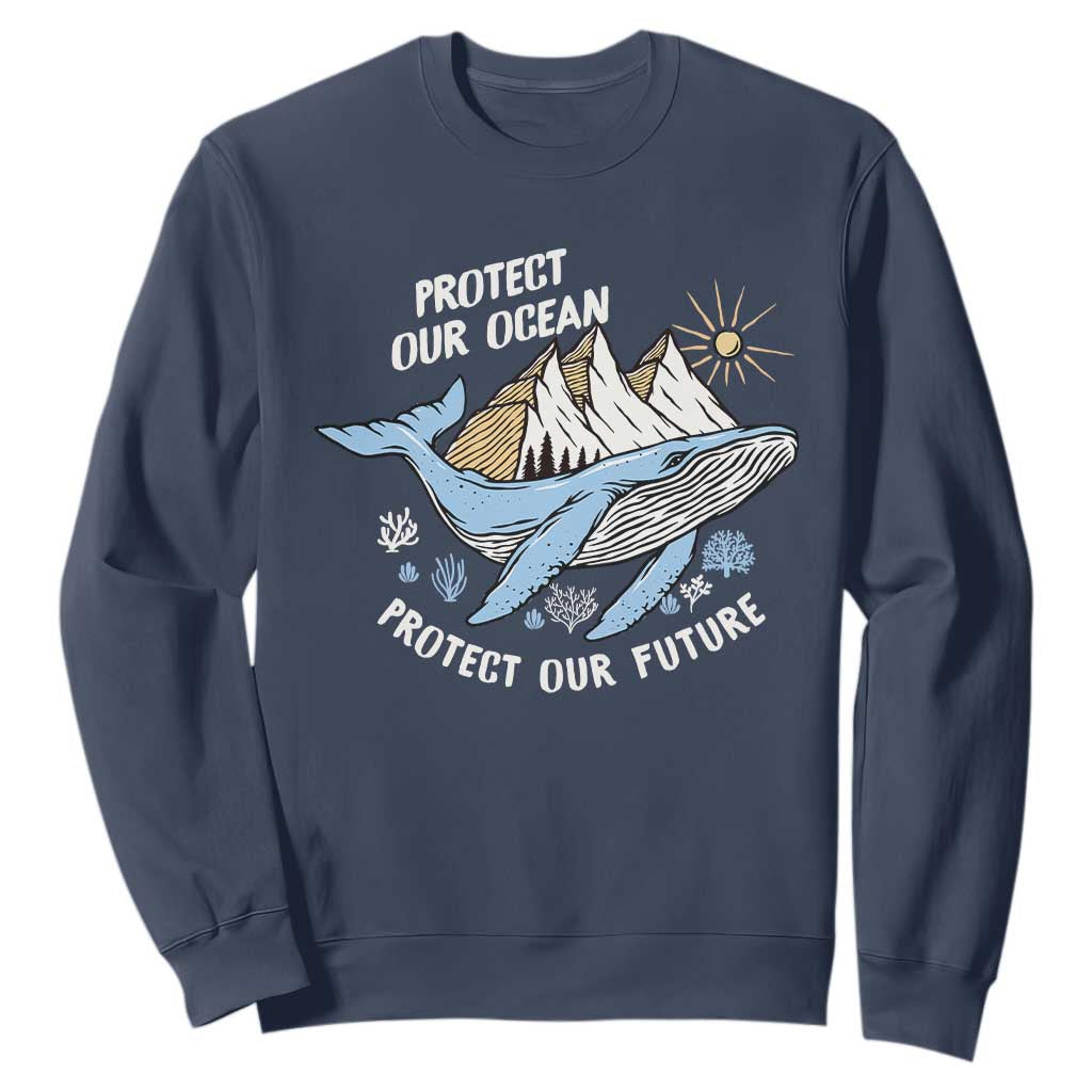 Earth Day Sweatshirt Save Our Oceans Save Our Future Whale TS09 Navy Printyourwear