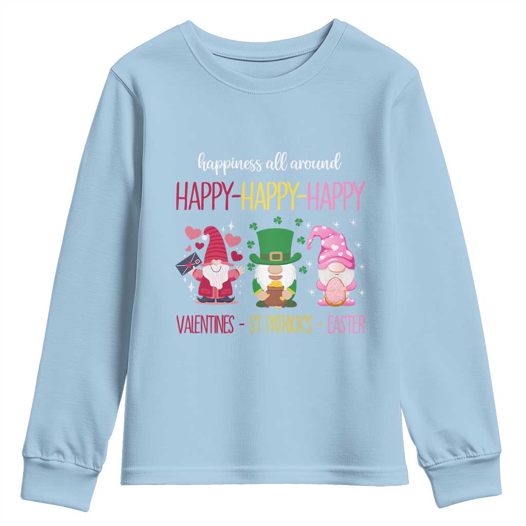Happy Valentines St Patrick Easter Day Gnomies Youth Sweatshirt TS09 Light Blue Print Your Wear