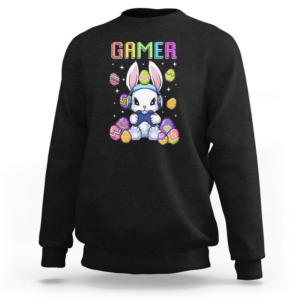Easter Day Sweatshirt Bunny Gamer Playing Video Game TS09 Black Printyourwear