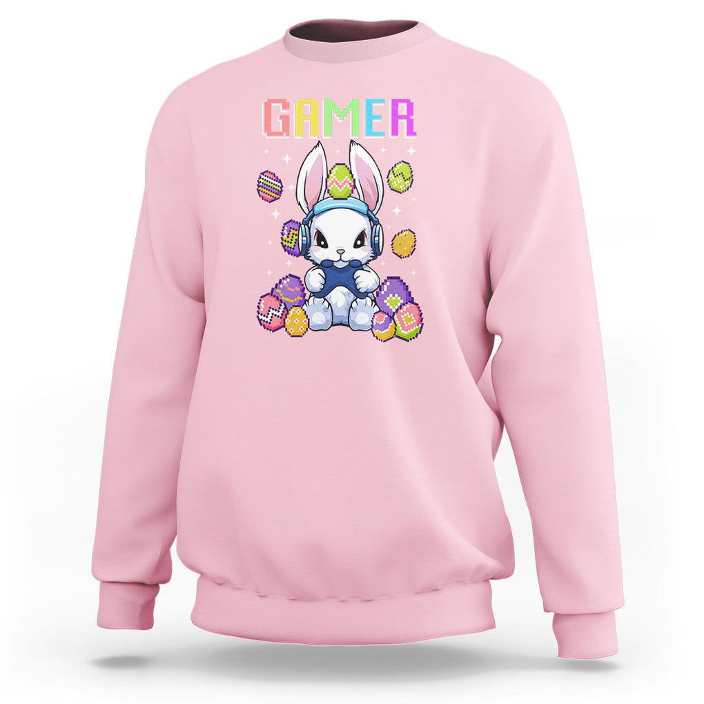 Easter Day Sweatshirt Bunny Gamer Playing Video Game TS09 Light Pink Printyourwear