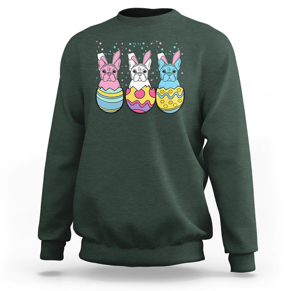 Easter Day Sweatshirt Cute Bunny French Bulldogs Frenchie Dog Lover TS09 Dark Forest Green Printyourwear