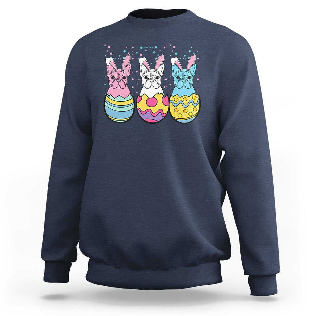 Easter Day Sweatshirt Cute Bunny French Bulldogs Frenchie Dog Lover TS09 Navy Printyourwear