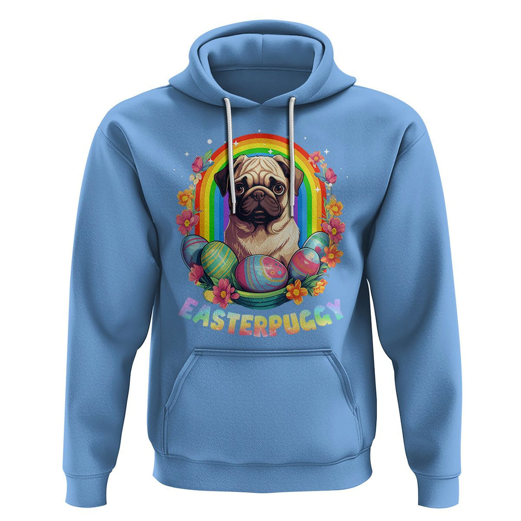 Easter Day Hoodie Easterpuggy Funny Pug Dog Lover Egg Basket TS09 Carolina Blue Printyourwear
