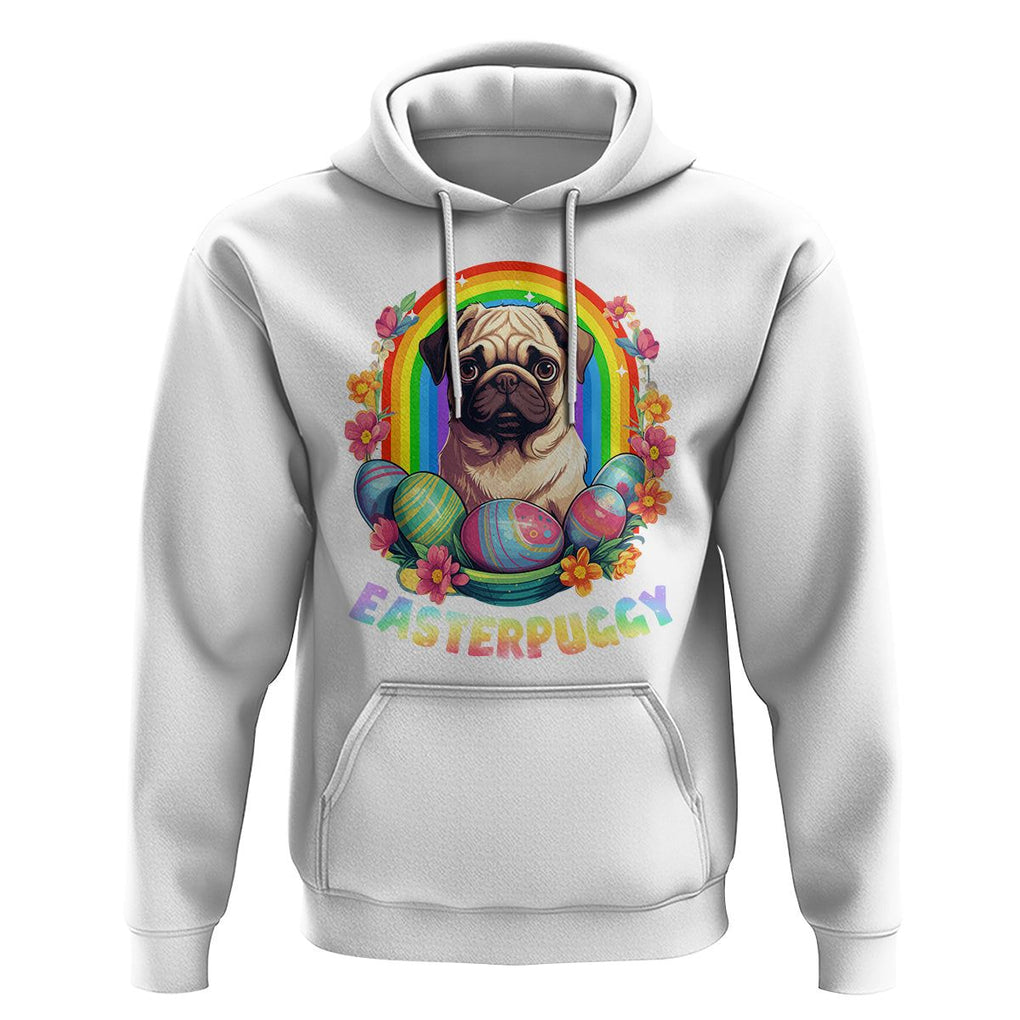 Easter Day Hoodie Easterpuggy Funny Pug Dog Lover Egg Basket TS09 White Printyourwear