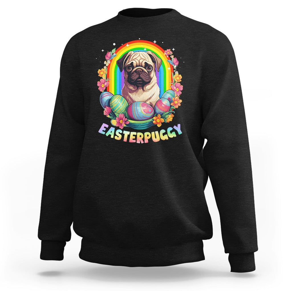 Easter Day Sweatshirt Easterpuggy Funny Pug Dog Lover Egg Basket TS09 Black Printyourwear