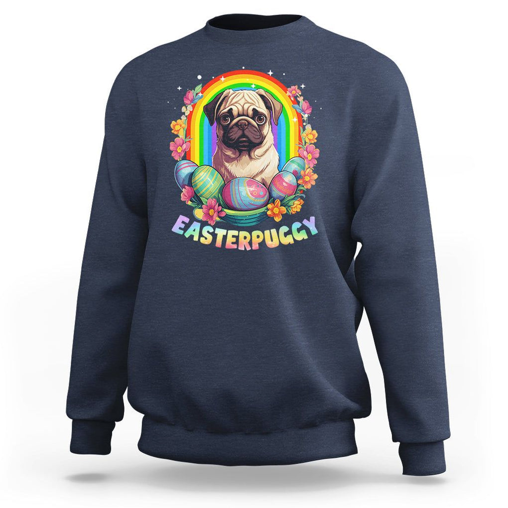 Easter Day Sweatshirt Easterpuggy Funny Pug Dog Lover Egg Basket TS09 Navy Printyourwear