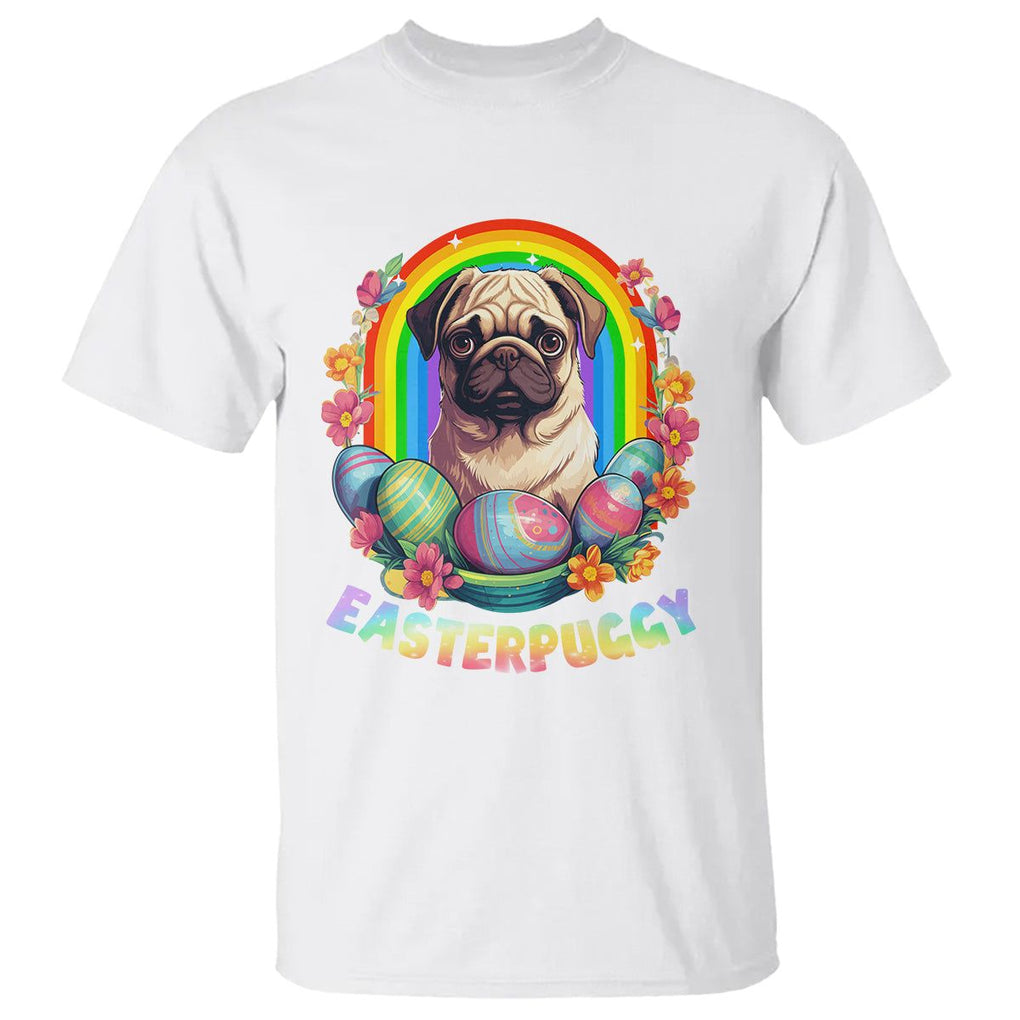Easter Day T Shirt Easterpuggy Funny Pug Dog Lover Egg Basket TS09 White Printyourwear