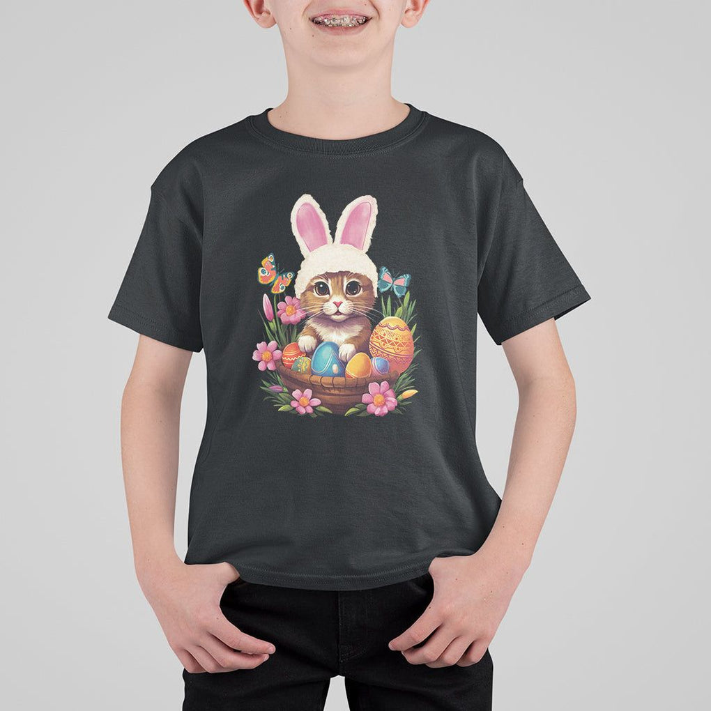 Easter Day T Shirt For Kid Cute Bunny Cat Lover Eggs Basket TS09 Black Printyourwear