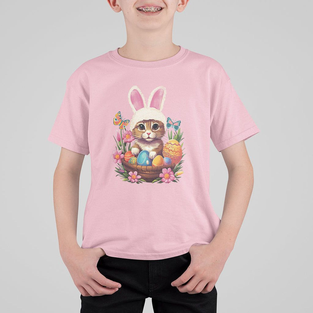 Easter Day T Shirt For Kid Cute Bunny Cat Lover Eggs Basket TS09 Light Pink Printyourwear