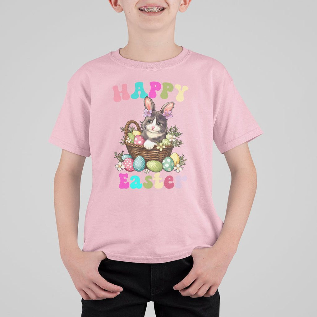 Easter Day T Shirt For Kid Cute Cat Bunny Costume Egg Basket TS09 Light Pink Printyourwear