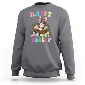Easter Day Sweatshirt Cute Cat Bunny Costume Egg Basket TS09 Charcoal Printyourwear