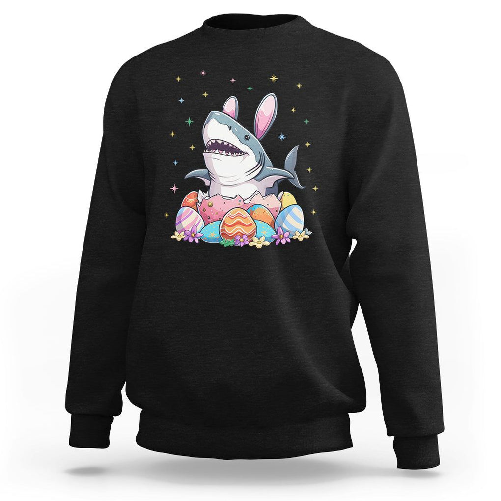 Easter Day Cute Bunny Shark Egg Basket Sweatshirt TS09 Black Printyourwear