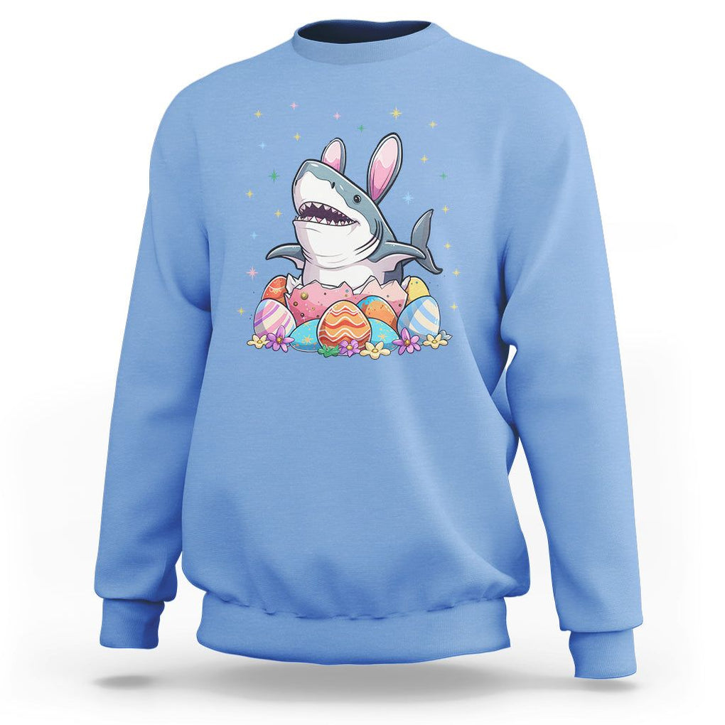 Easter Day Cute Bunny Shark Egg Basket Sweatshirt TS09 Carolina Blue Printyourwear