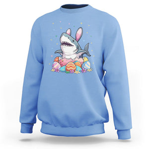 Easter Day Cute Bunny Shark Egg Basket Sweatshirt TS09 Carolina Blue Printyourwear