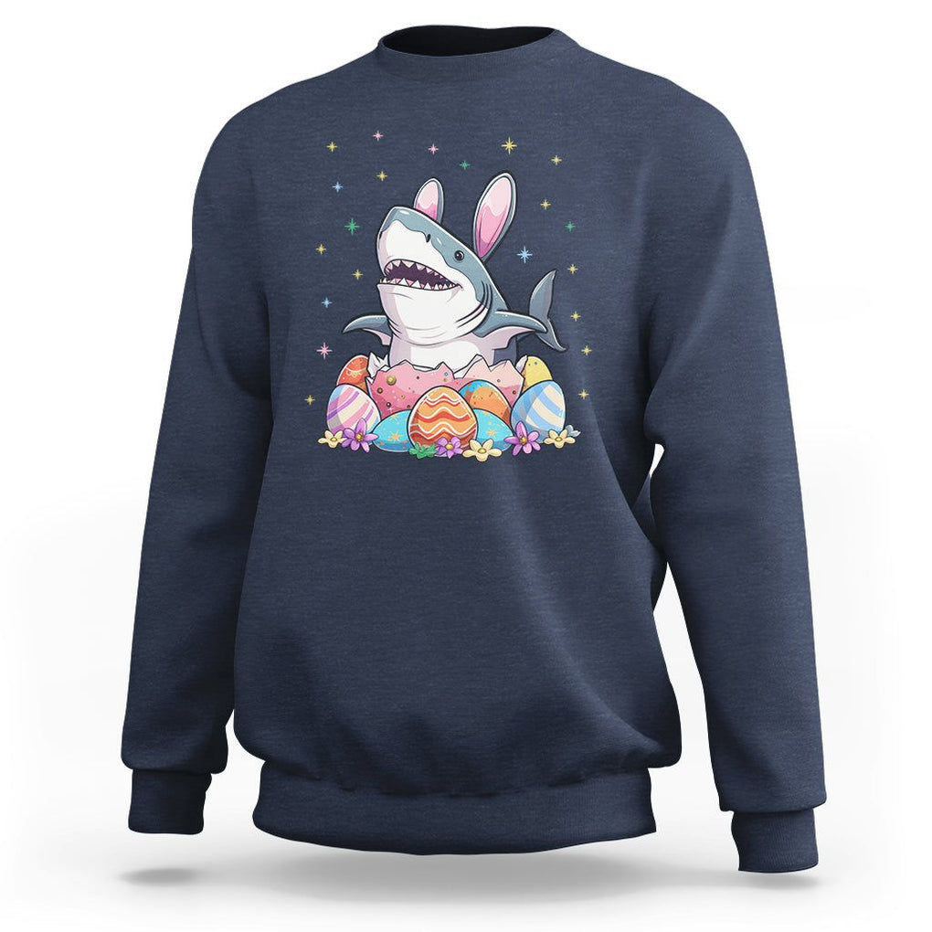Easter Day Cute Bunny Shark Egg Basket Sweatshirt TS09 Navy Printyourwear