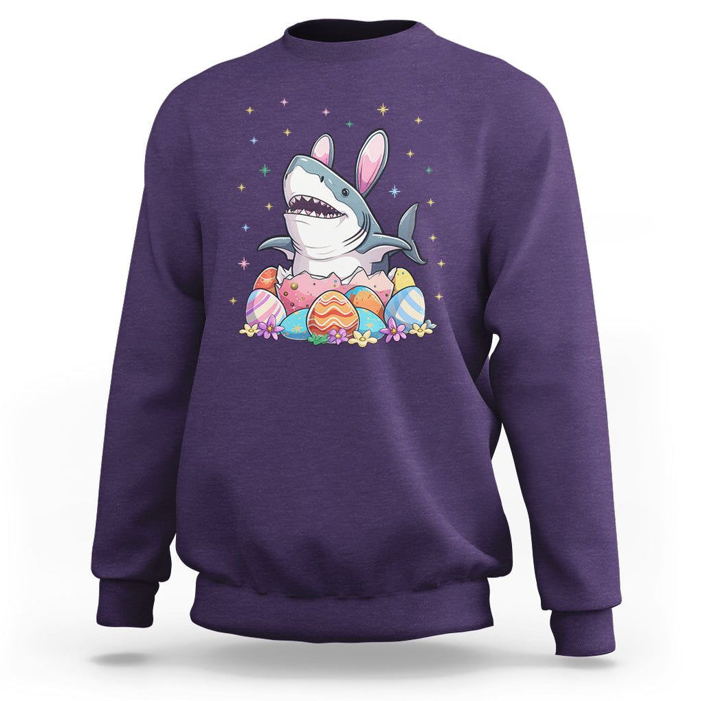 Easter Day Cute Bunny Shark Egg Basket Sweatshirt TS09 Purple Printyourwear
