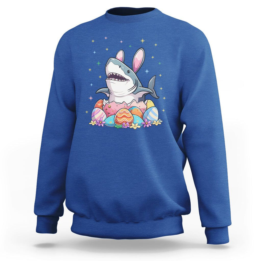 Easter Day Cute Bunny Shark Egg Basket Sweatshirt TS09 Royal Blue Printyourwear